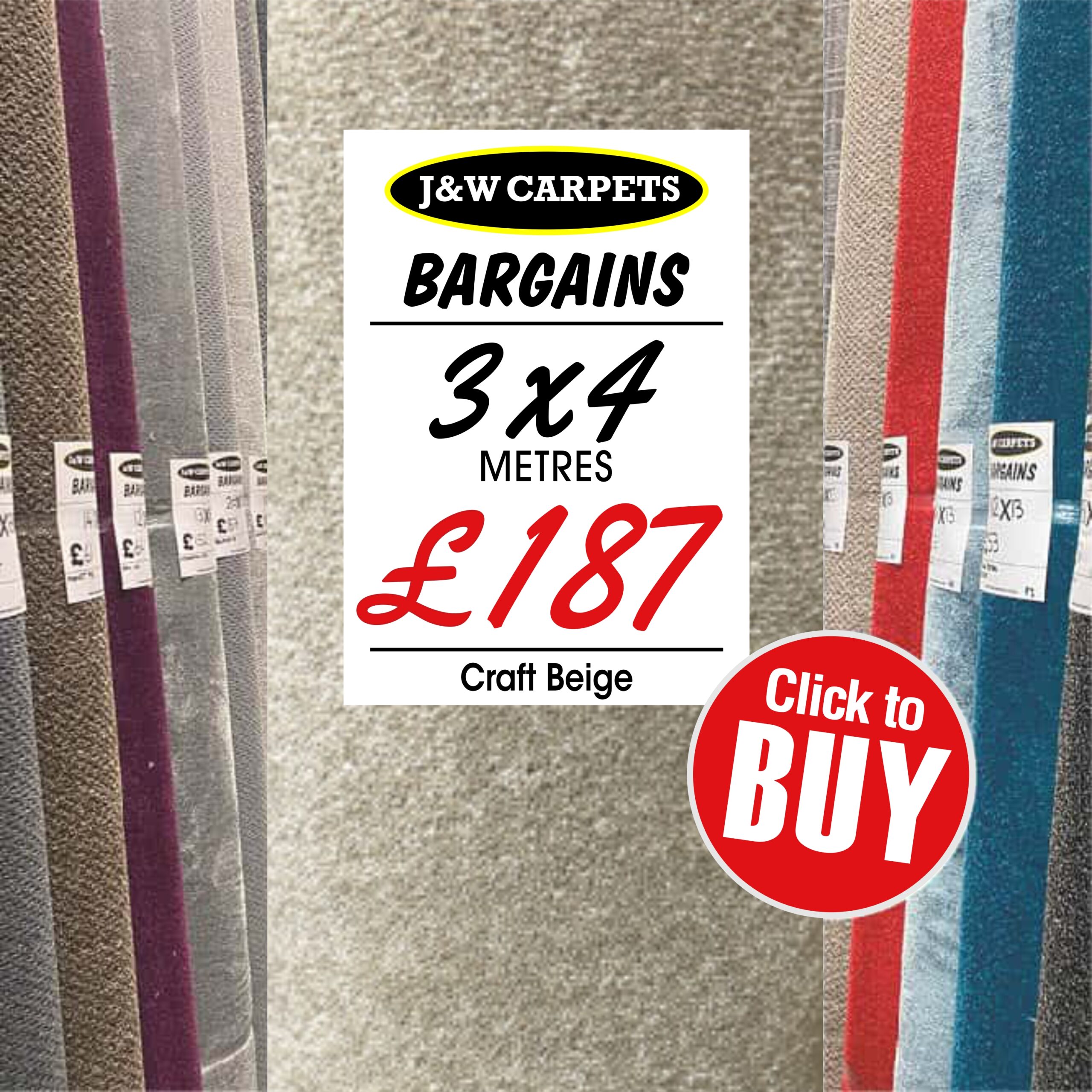 Craft Beige – 3x4m – Carpet Roll End