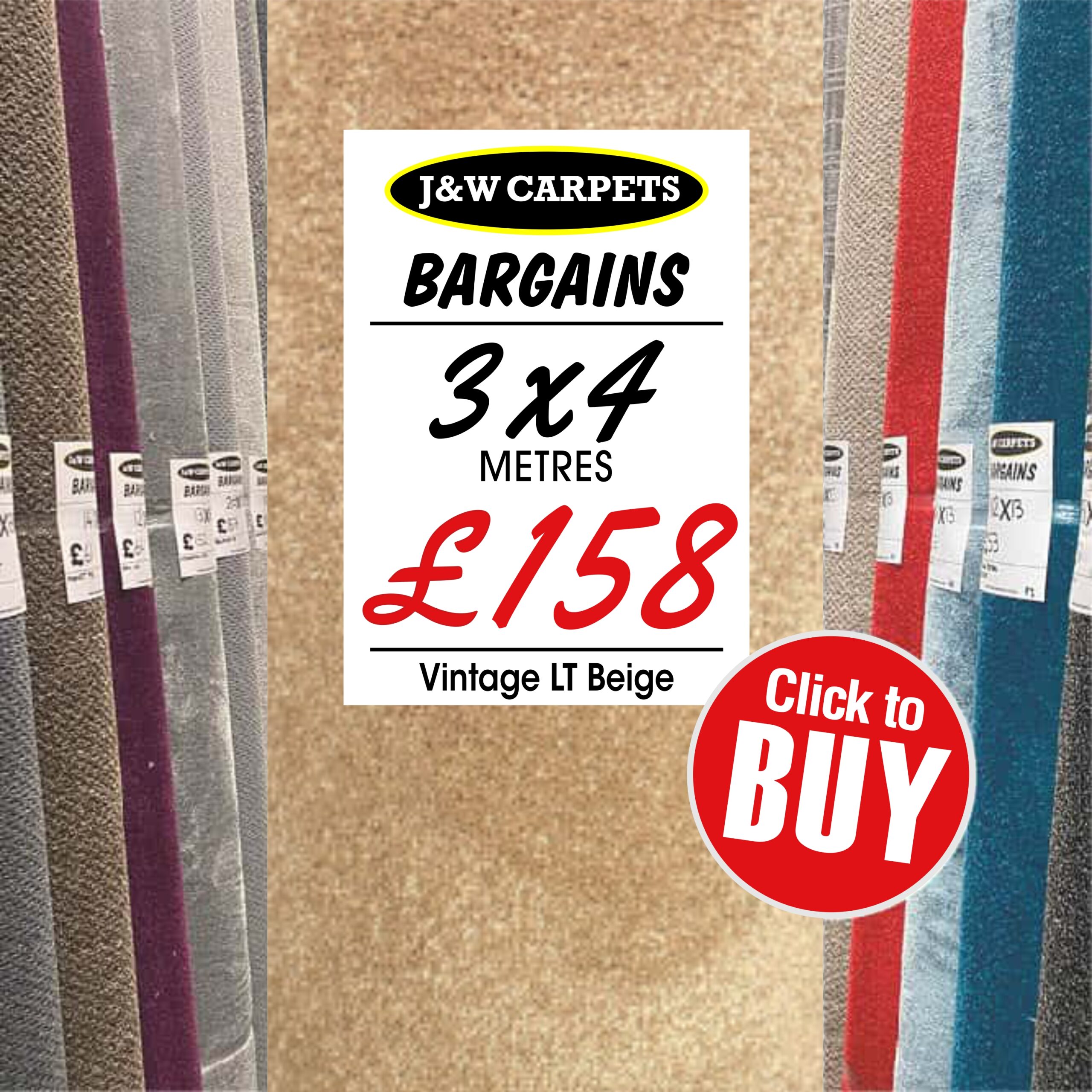 Vintage LT Beige – 3x4m – Carpet Roll End