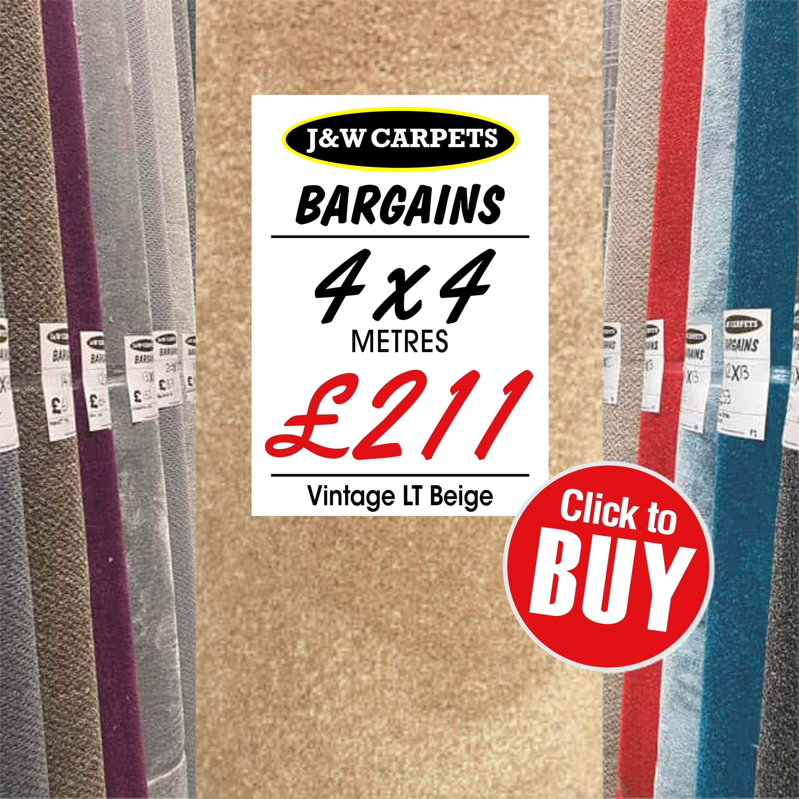 Vintage LT Beige – 4x4m – Carpet Roll End
