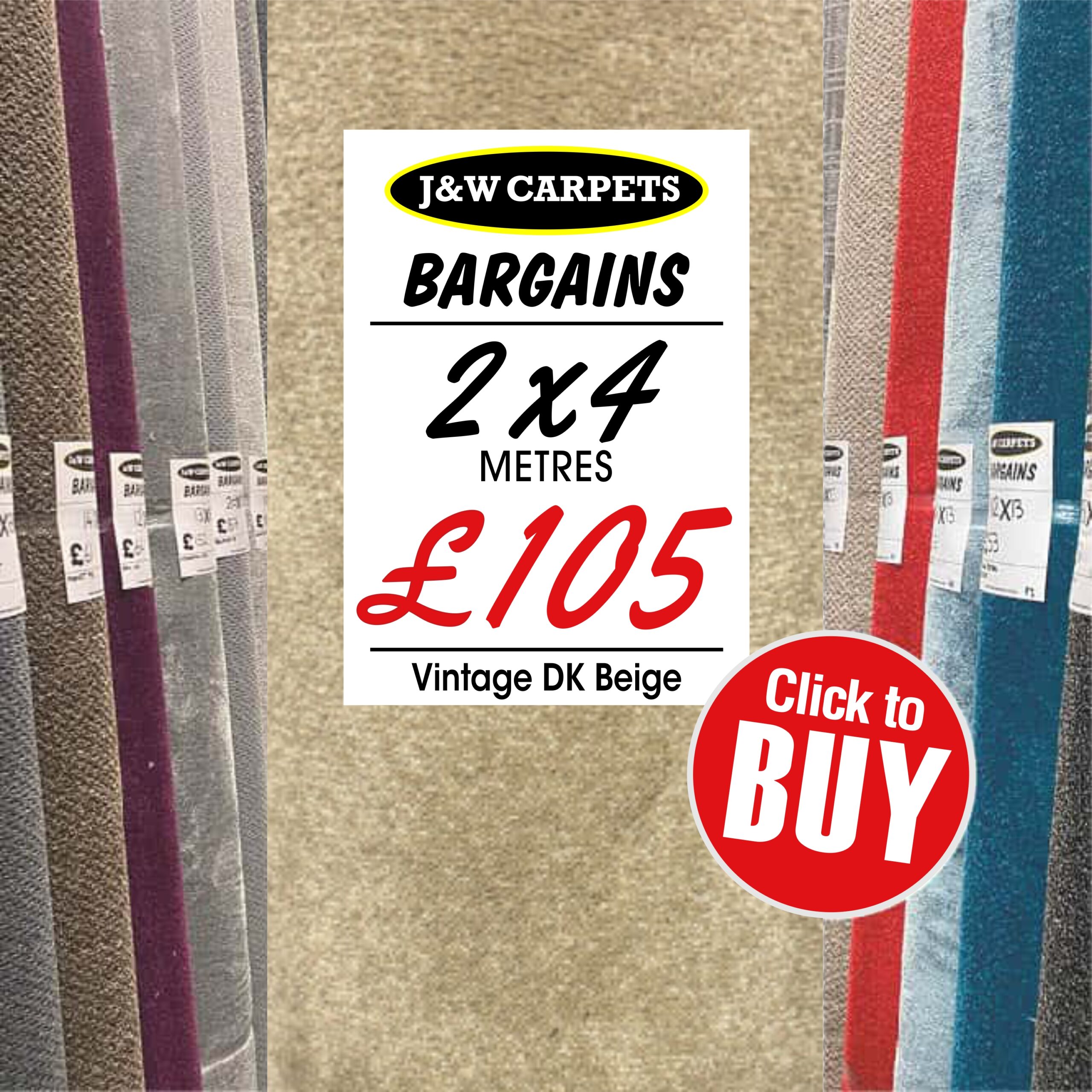Vintage DK Beige – 2x4m – Carpet Roll End