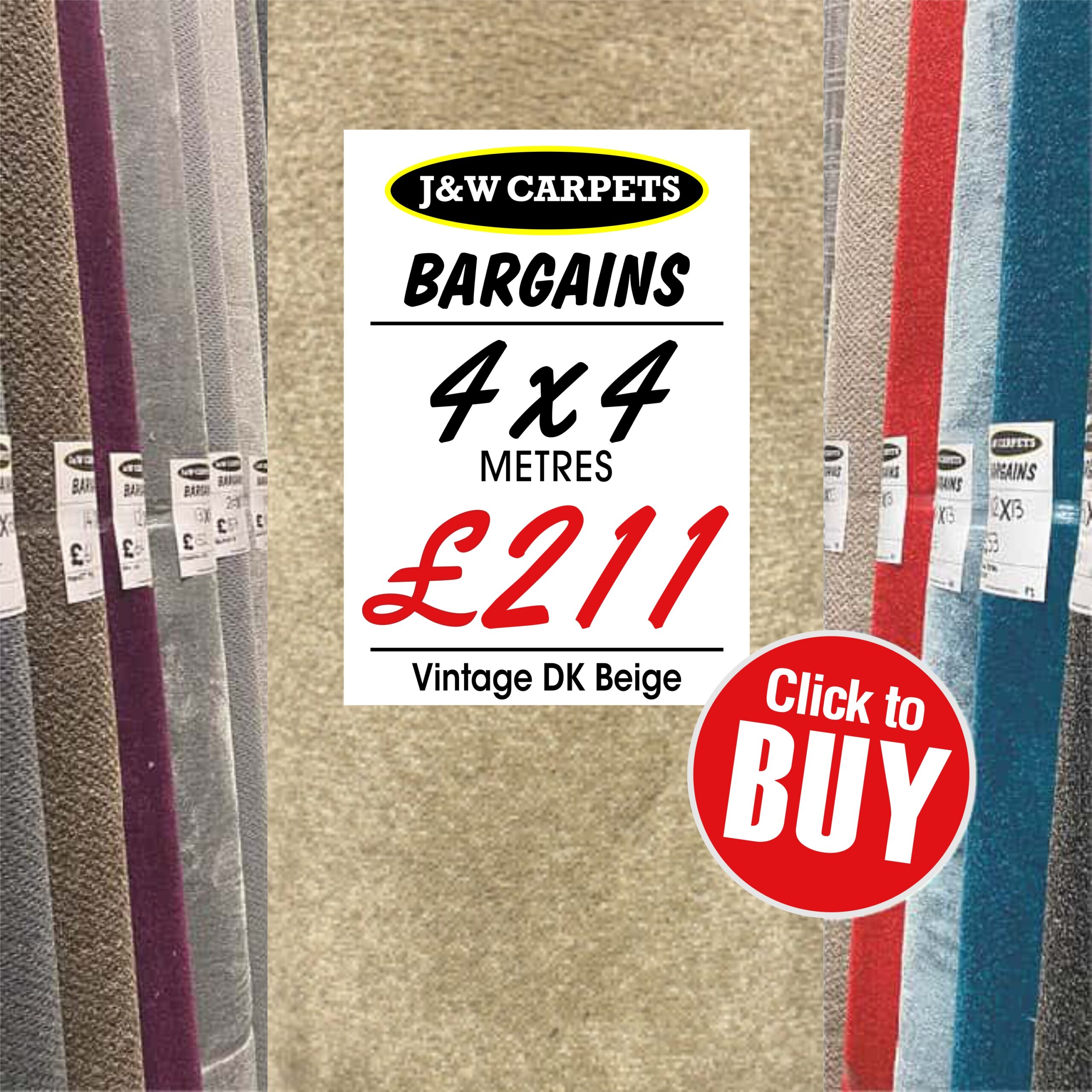 Vintage DK Beige – 4x4m – Carpet Roll End