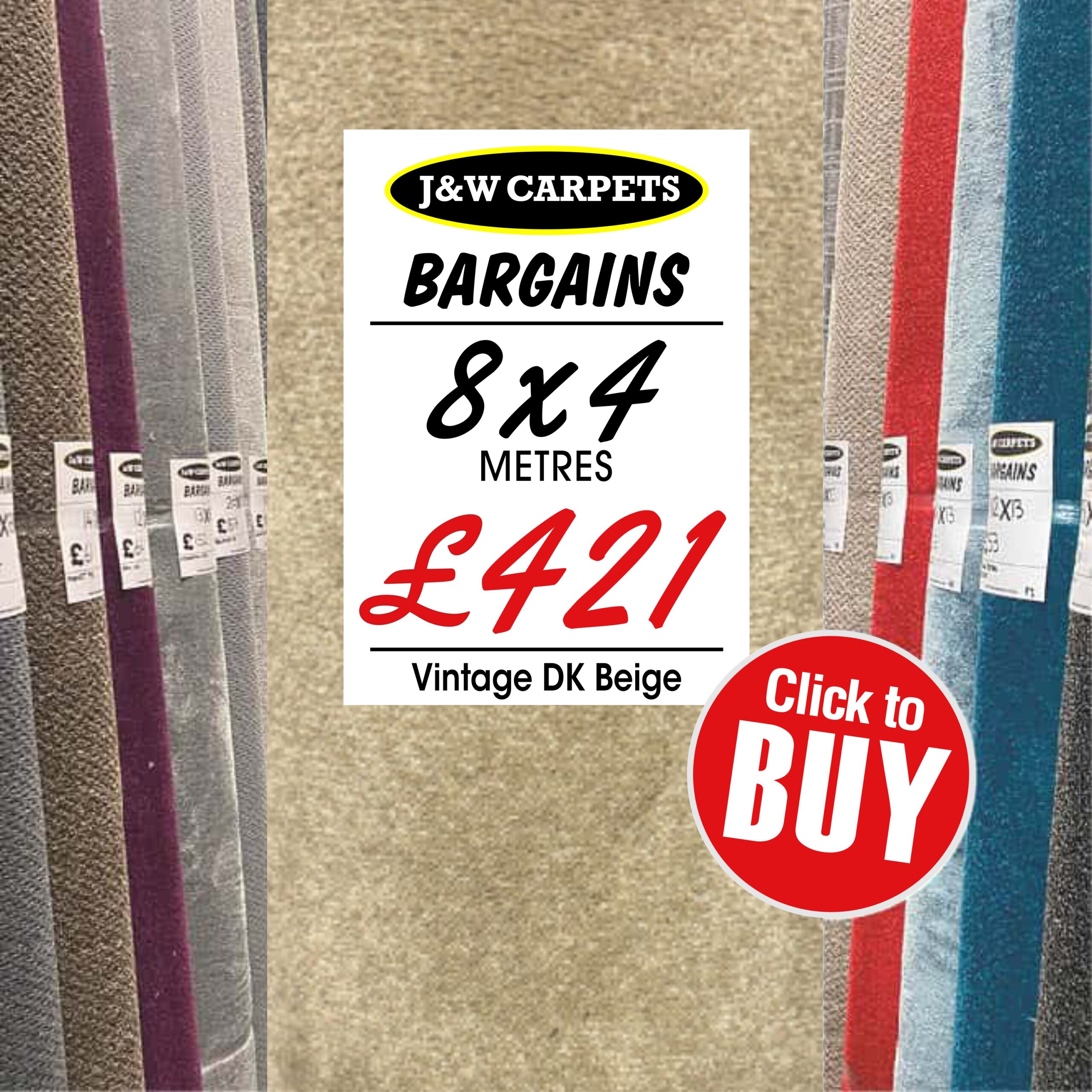 Vintage DK Beige – 8x4m – Carpet Roll End