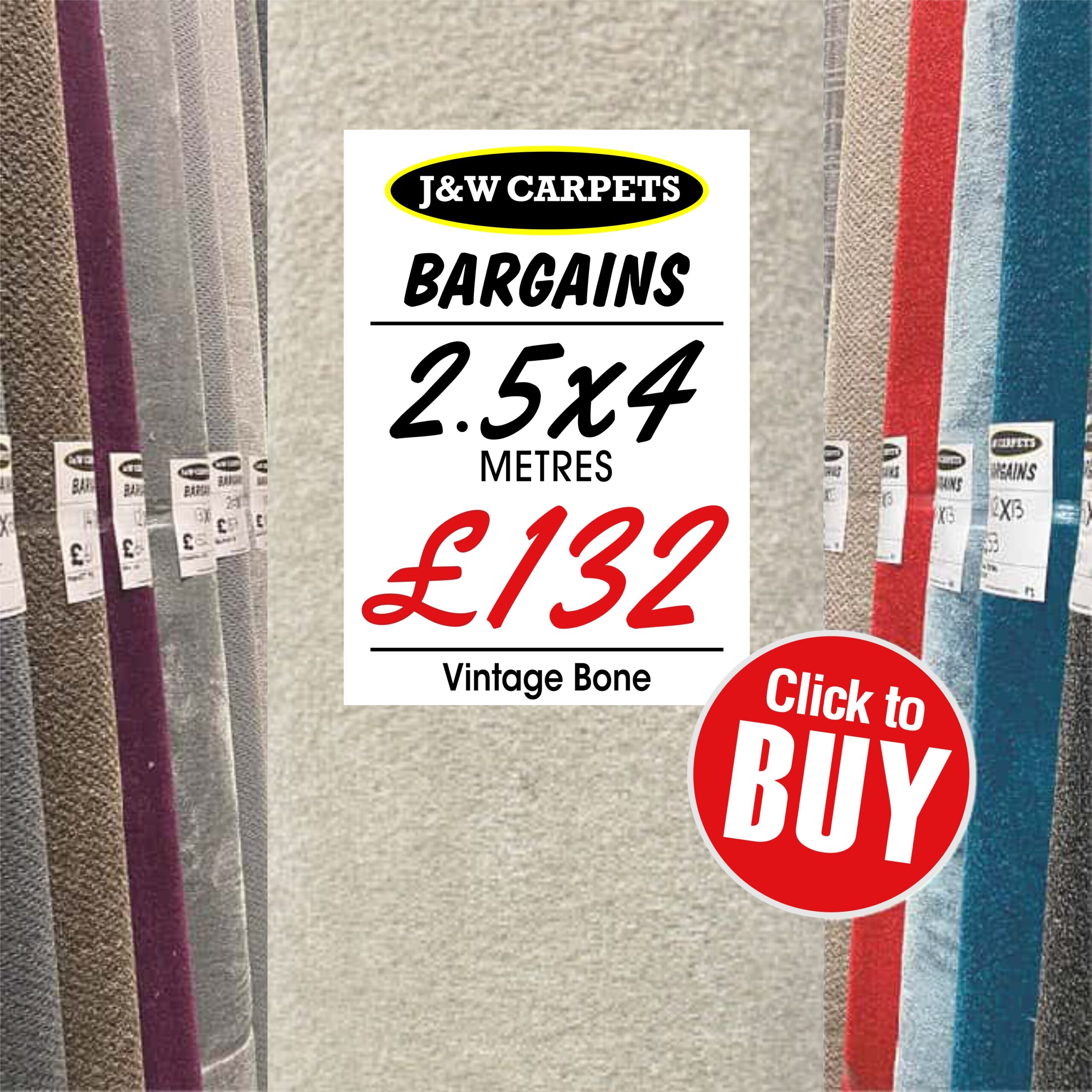 Vintage Bone – 2.5x4m – Carpet Roll End