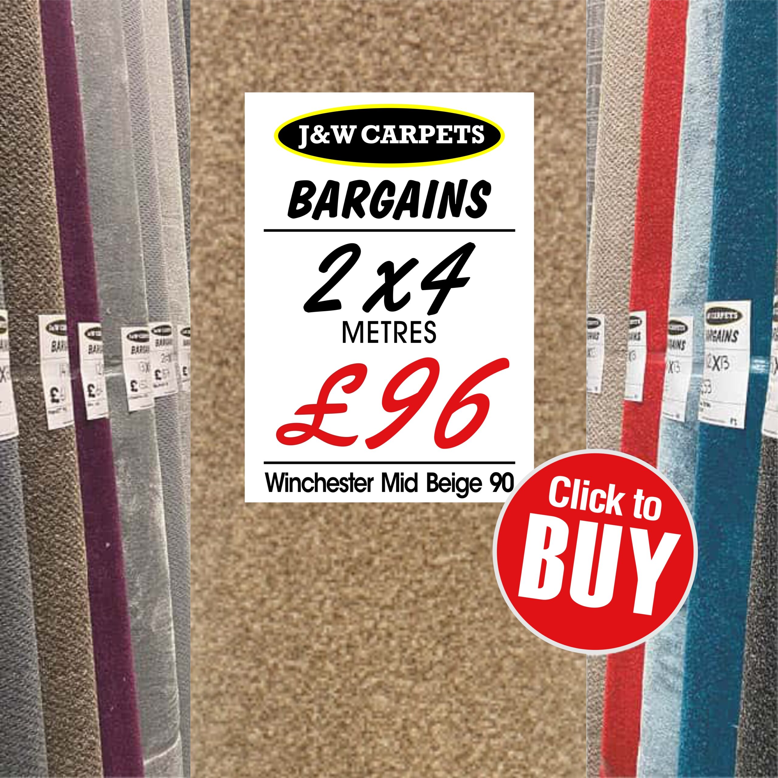 Winchester Mid Beige 90 – 2x4m – Carpet Roll End