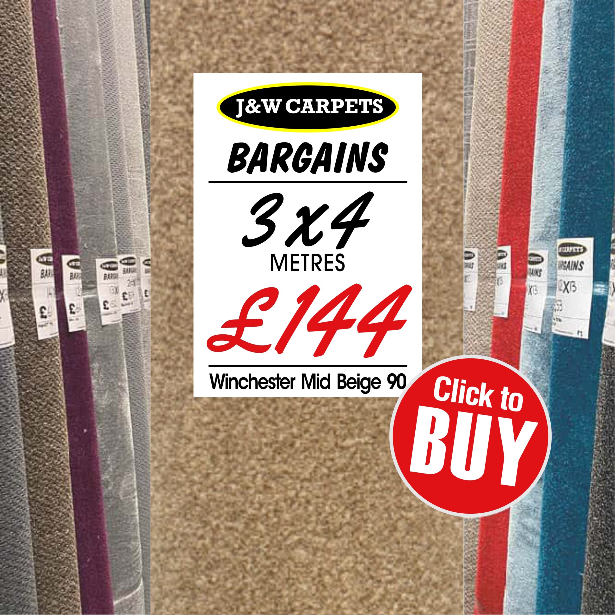 Winchester Mid Beige 90 – 3x4m – Carpet Roll End
