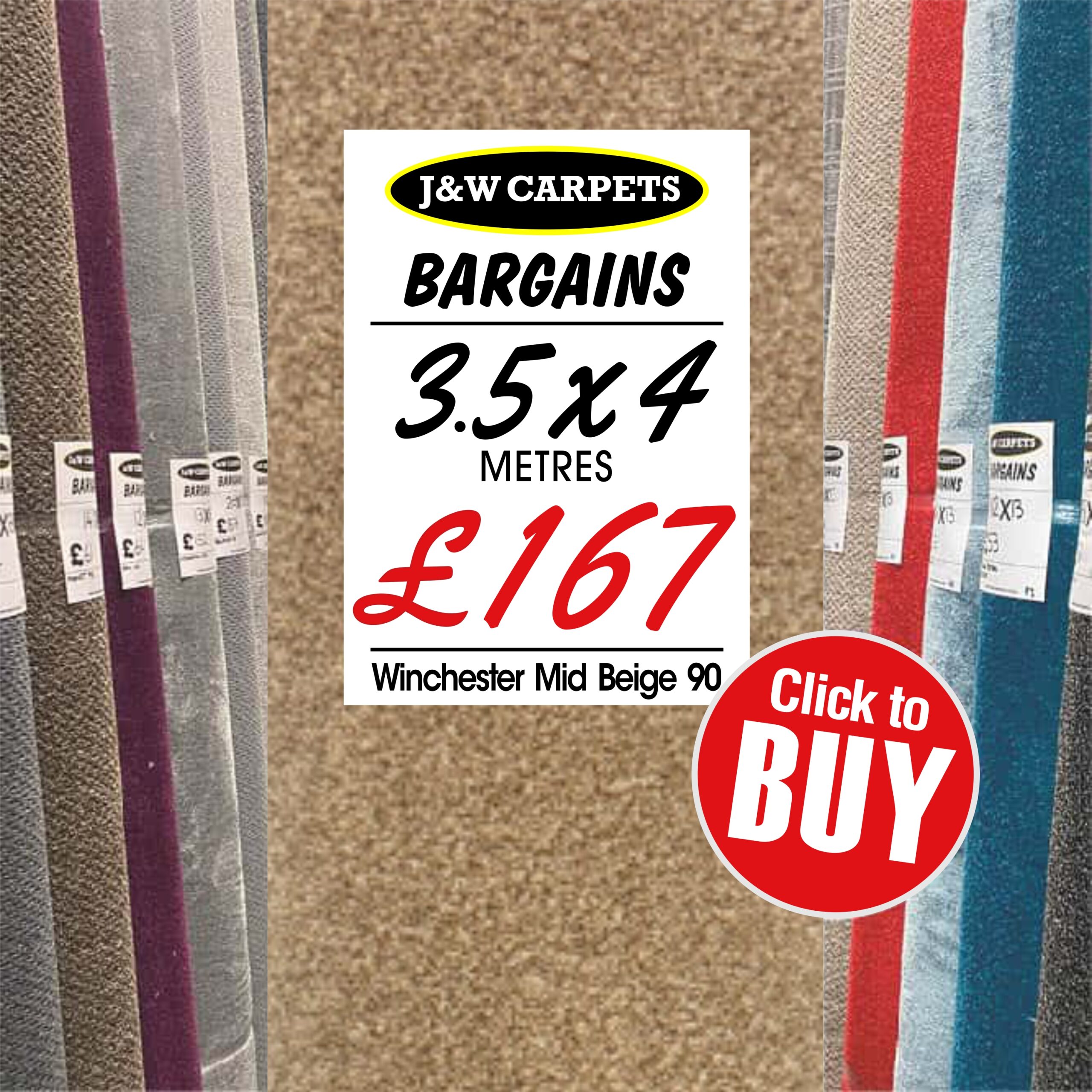Winchester Mid Beige 90 – 3.5x4m – Carpet Roll End