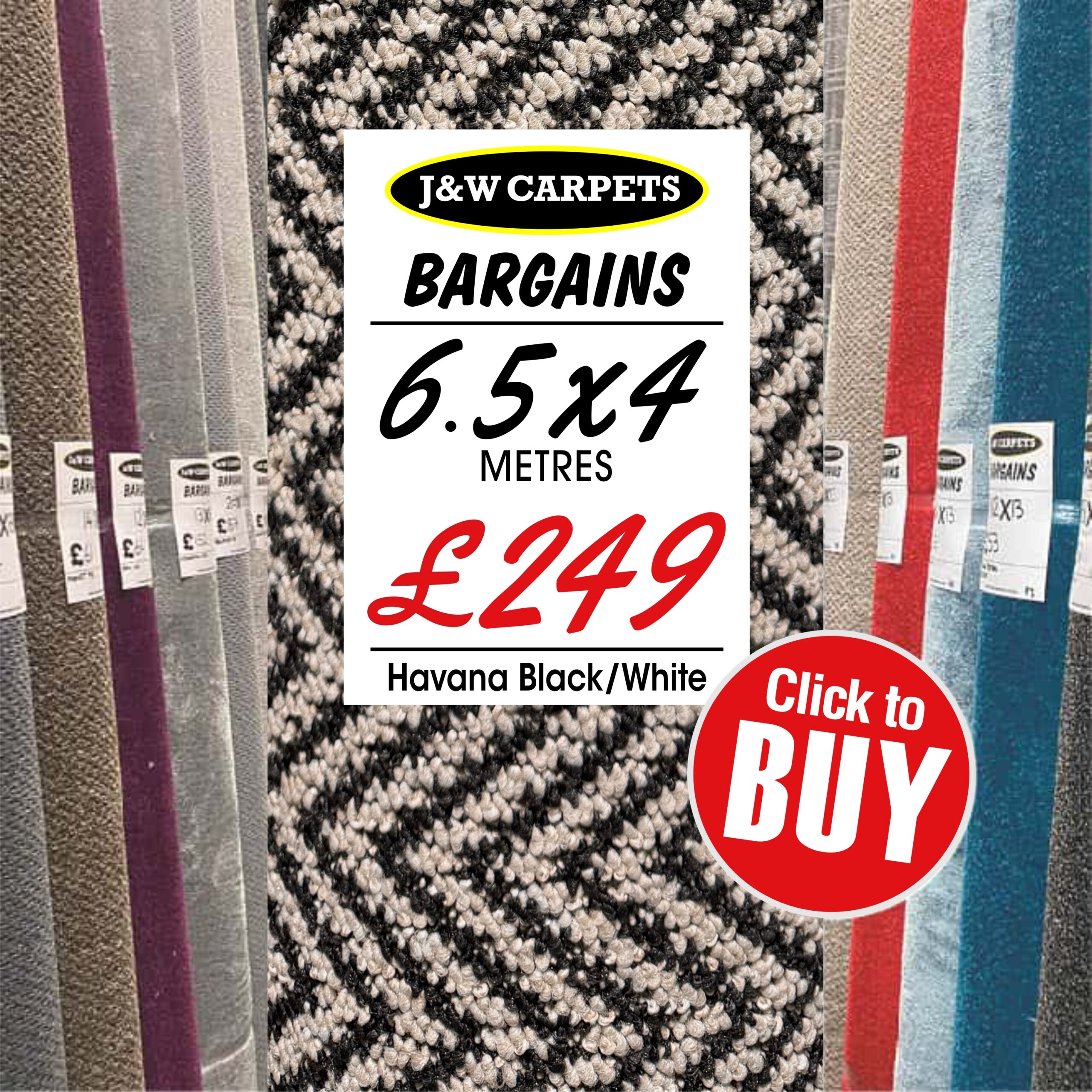 Havana Black / White – 6.5x4m – Carpet Roll End
