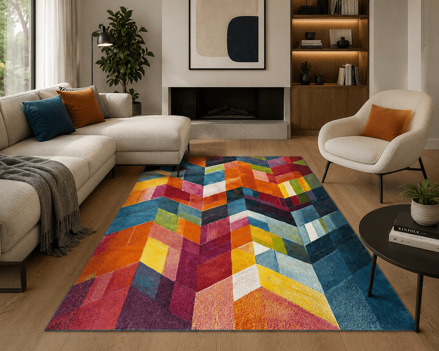 Bright rug in room setting